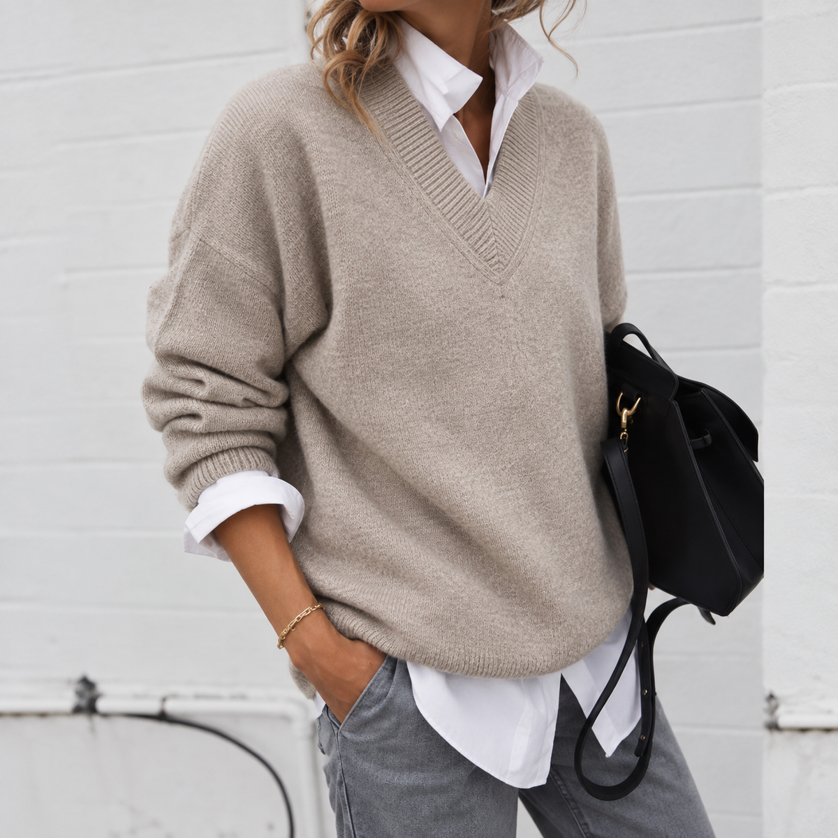 Clementine | Oversize Stickad Tröja med Halvpolo Dam